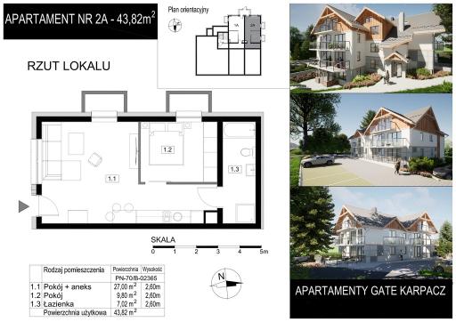 Mieszkanie 2 pokoje 43.82 m² Podgórzyn - Miłków