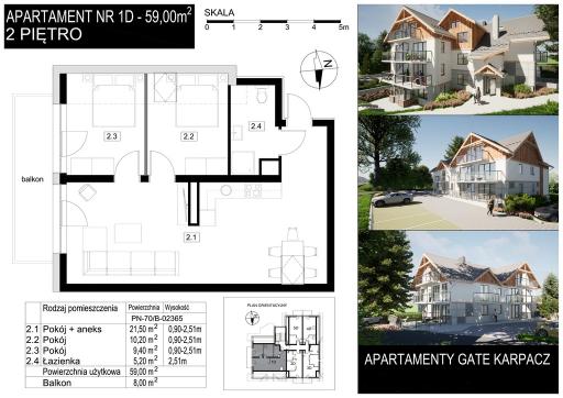 Mieszkanie 3 pokoje 59 m² Podgórzyn - Miłków